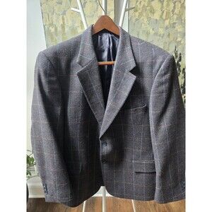 Donegal Tweed Jacket by Triona Design Ireland Brown Windowpane 100% Wool Sz 44S